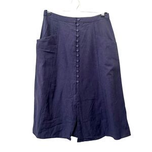 ASOS Buttoned Linen Blend Midi Skirt‎ Navy Blue Sz 8